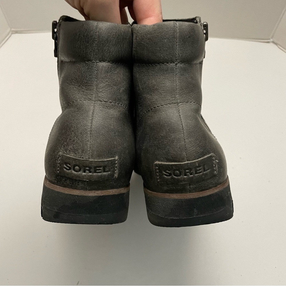 Sorel Boots Harlow Distressed Leather Waterproof Lug Sole Comfort Quarry Grey - Picture 6 of 15